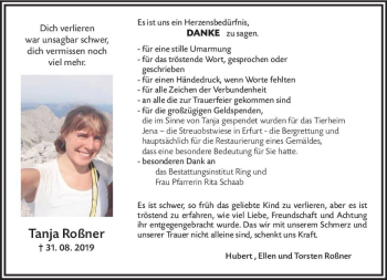 Traueranzeige von Tanja Roßner von vrm-trauer