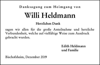 Traueranzeige von Willi Heldmann von vrm-trauer