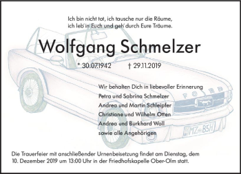 Traueranzeige von Wolfgan Schmelzer von vrm-trauer