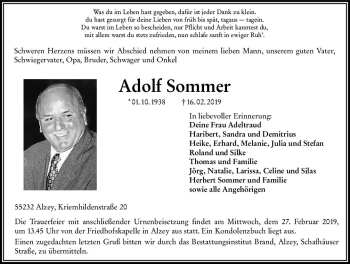 Traueranzeige von Adolf Sommer von vrm-trauer