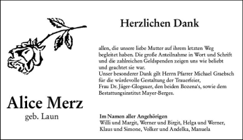 Traueranzeige von Alice Merz von vrm-trauer