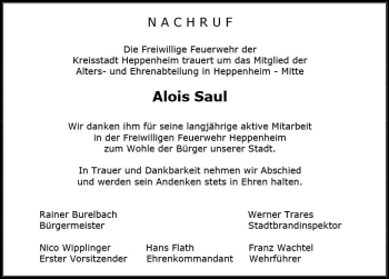Traueranzeige von Alois Saul von vrm-trauer