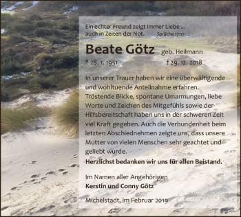 Traueranzeige von Beate Götz von vrm-trauer