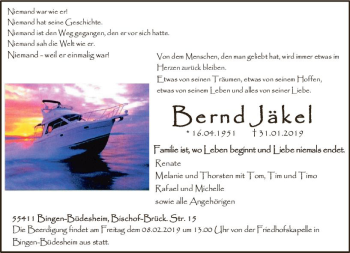 Traueranzeige von Bernd Jäkel von vrm-trauer