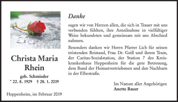 Traueranzeige von Christa Maria Rhein von vrm-trauer