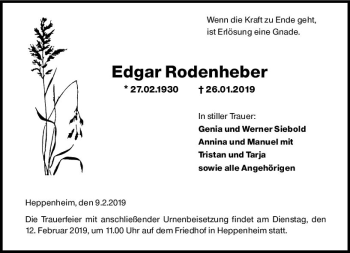 Traueranzeige von Edgar Rodenheber von vrm-trauer