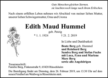 Traueranzeige von Edith Maud Hummel von vrm-trauer