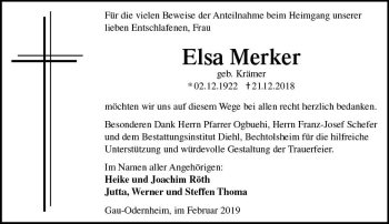 Traueranzeige von Elsa Merker von vrm-trauer