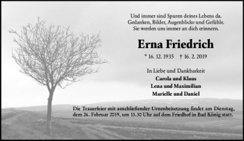 Traueranzeige von Erna Friedrich von vrm-trauer