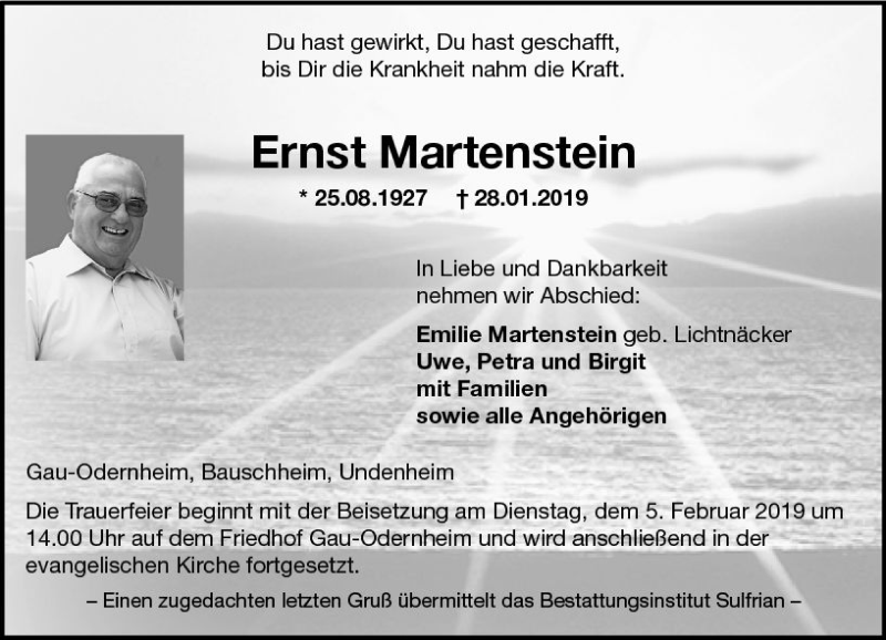 Traueranzeige für Ernst Martenstein vom 01.02.2019 aus vrm-trauer
