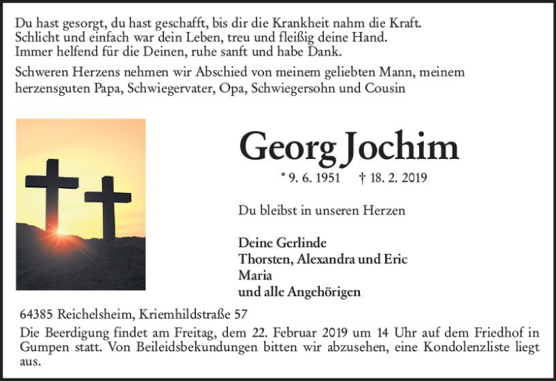  Traueranzeige für Georg Jochim vom 20.02.2019 aus vrm-trauer
