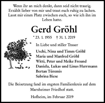 Traueranzeige von Gerd Gröhl von vrm-trauer