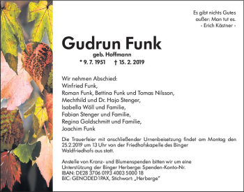 Traueranzeige von Gudrun Funk von vrm-trauer