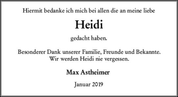 Traueranzeige von Heidi Astheimer von vrm-trauer
