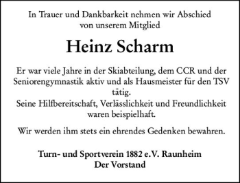 Traueranzeige von Heinz Scharm von vrm-trauer