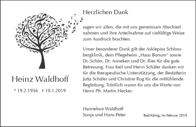  Traueranzeige für Heinz Waldhoff vom 16.02.2019 aus vrm-trauer
