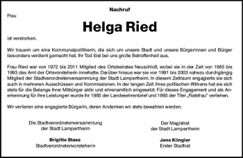 Traueranzeige von Helga Ried von vrm-trauer