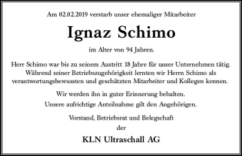 Traueranzeige von Ignaz Schimo von vrm-trauer