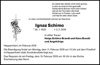 Traueranzeige von Ignaz Schimo von vrm-trauer