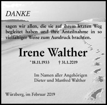 Traueranzeige von Irene Walther von vrm-trauer