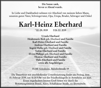 Traueranzeige von Karl-Heinz Eberhard von vrm-trauer