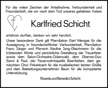 Traueranzeige von Karlfried  Schicht von vrm-trauer
