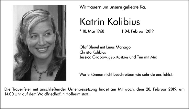  Traueranzeige für Katrin Kolibius vom 15.02.2019 aus vrm-trauer