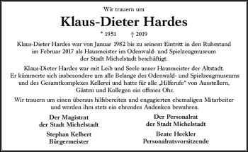 Traueranzeige von Klaus-Dieter Hardes von vrm-trauer
