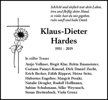Traueranzeige von Klaus-Dieter Hardes von vrm-trauer