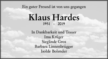 Traueranzeige von Klaus Hardes von vrm-trauer
