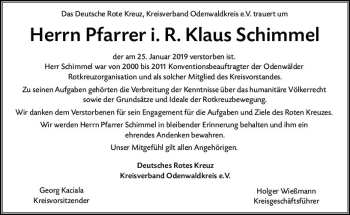 Traueranzeige von Klaus Schimmel von vrm-trauer