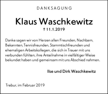 Traueranzeige von Klaus Waschkewitz von vrm-trauer