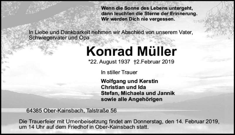  Traueranzeige für Konrad Müller vom 09.02.2019 aus vrm-trauer