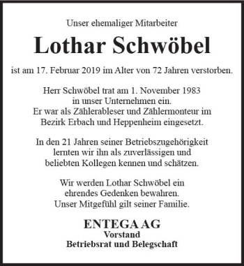 Traueranzeige von Lothar Schwöbel von vrm-trauer