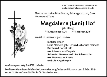 Traueranzeige von Magdalena Leni Hof von vrm-trauer