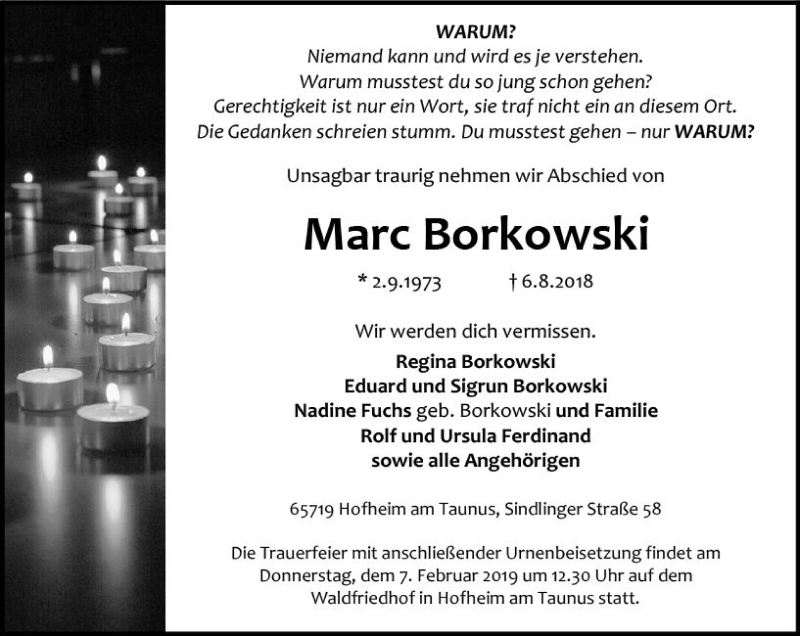  Traueranzeige für Marc Borkowski vom 01.02.2019 aus vrm-trauer