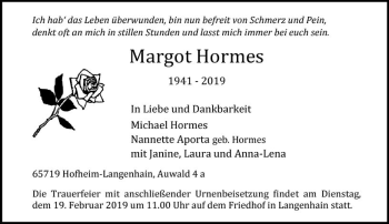 Traueranzeige von Margot Hormes von vrm-trauer