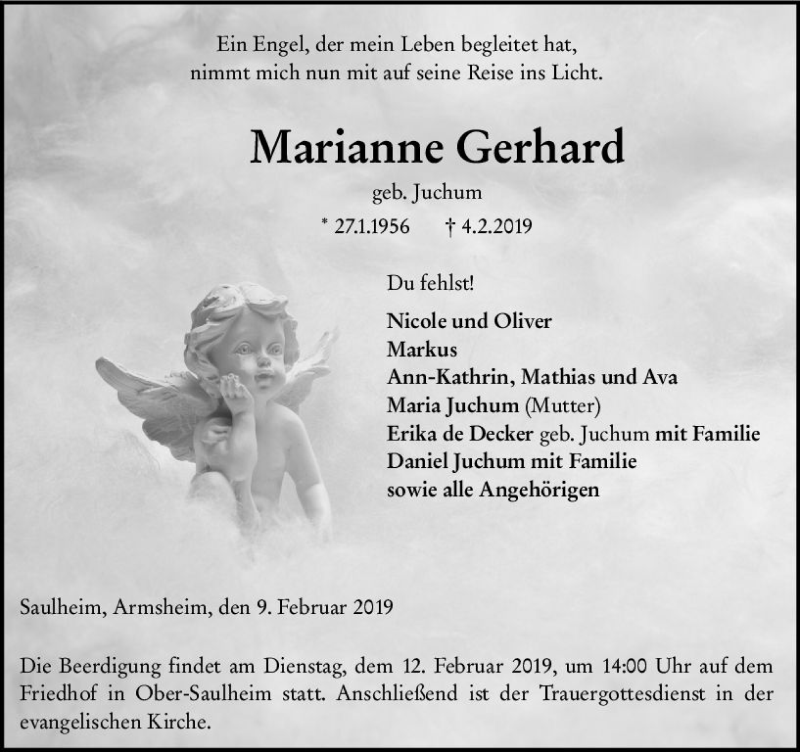  Traueranzeige für Marianne Gerhard vom 09.02.2019 aus vrm-trauer