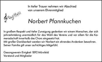 Traueranzeige von Norbert Pfannkuchen von vrm-trauer