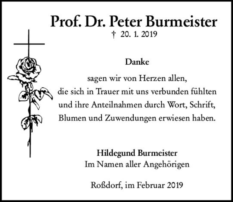  Traueranzeige für Peter Burmeister vom 16.02.2019 aus vrm-trauer