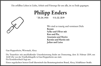 Traueranzeige von Philipp Enders von vrm-trauer