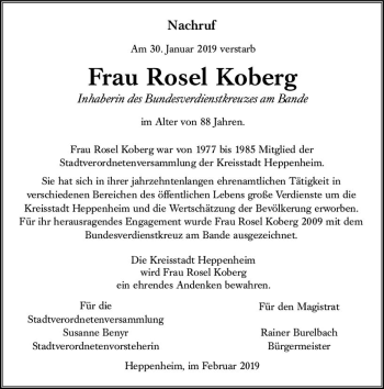 Traueranzeige von Rosel Koberg von vrm-trauer