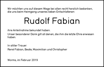 Traueranzeige von Rudolf Fabian von vrm-trauer