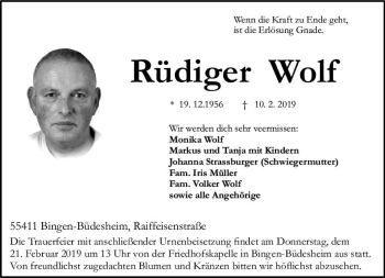 Traueranzeige von Rüdiger Wolf von vrm-trauer