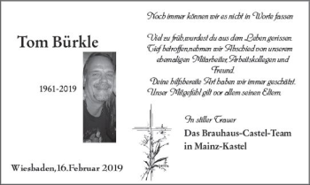 Traueranzeige von Tom Bürkle von vrm-trauer