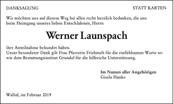 Traueranzeige von Werner Launspach von vrm-trauer