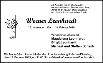 Traueranzeige von Werner Leonhardt von vrm-trauer