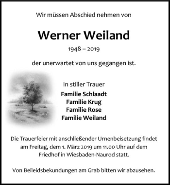 Traueranzeige von Werner Weiland von vrm-trauer