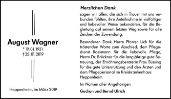 Traueranzeige von August Wagner von vrm-trauer