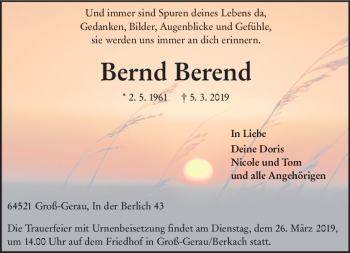 Traueranzeige von Bernd Berend von vrm-trauer